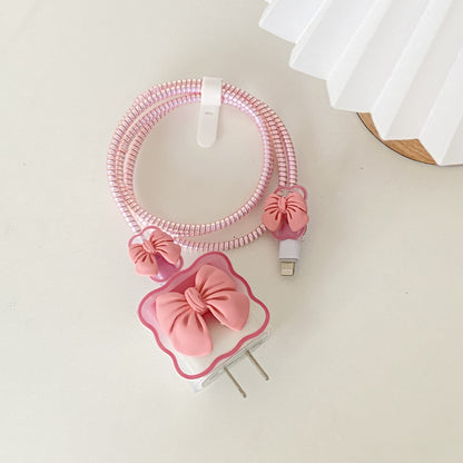 Cute 3D Bow Charger Cover and Cable Protector Set