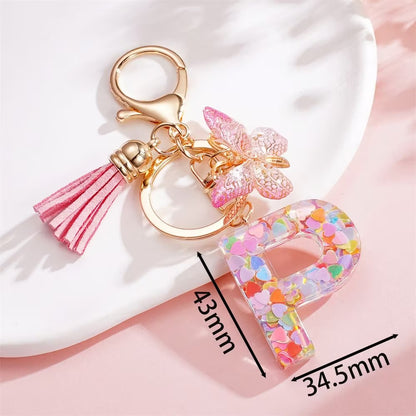 Custom Pink Glitter Initial Keychain with Butterfly & Heart Charm V Boutique Studio