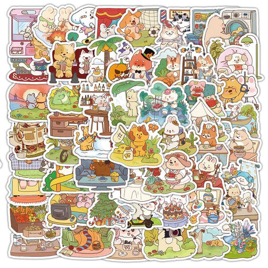 Kawaii Animal Daily Life Stickers 60 Pcs