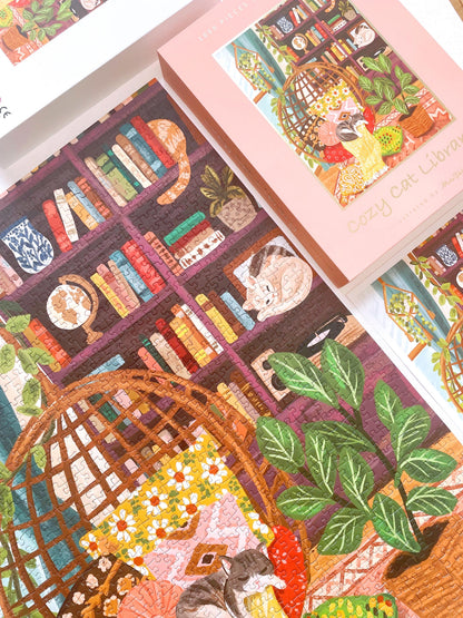 Cozy Cat Library 1000 Piece Jigsaw Puzzle