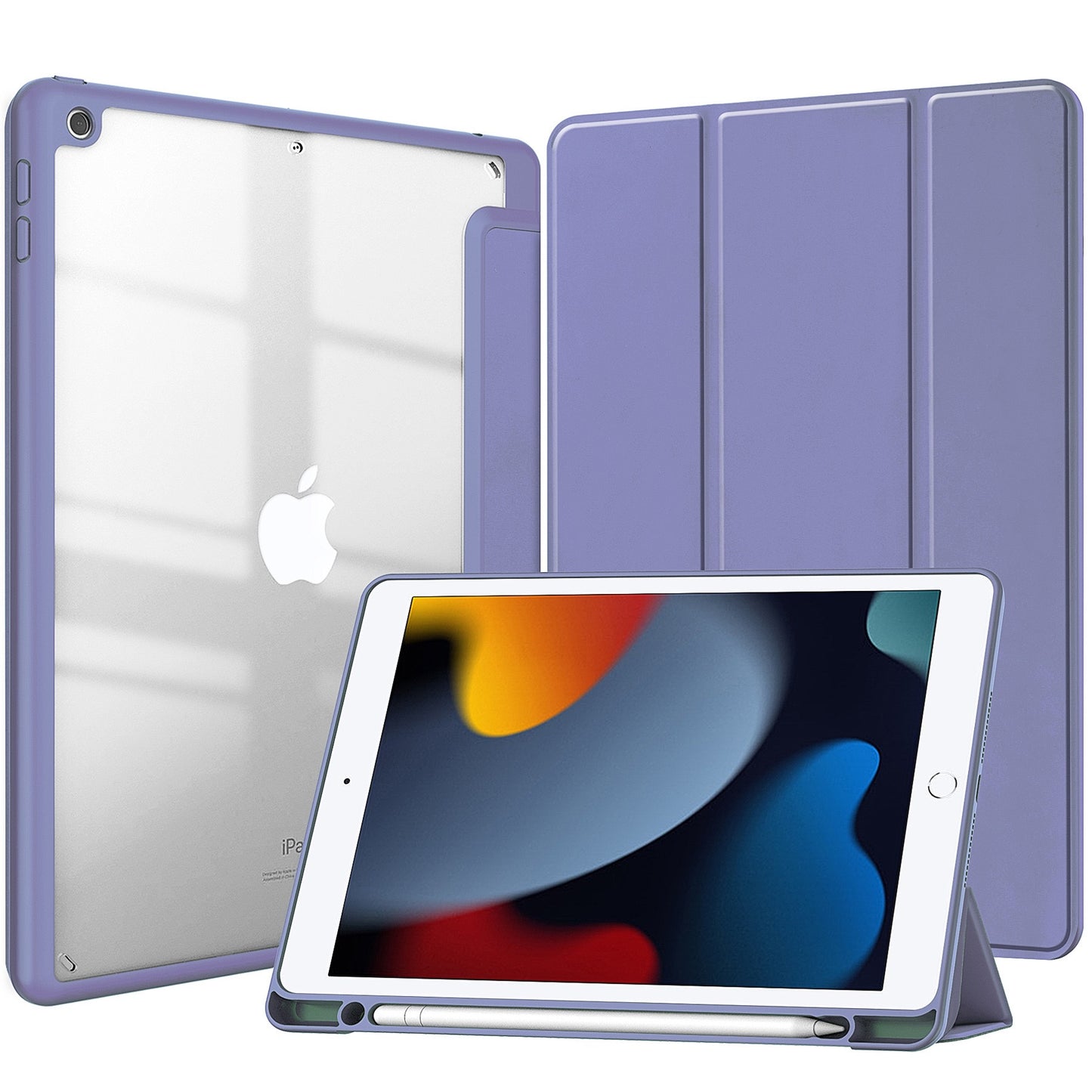 Clear Back iPad Case with Pencil Holder – Shockproof Tri-Fold Stand Cover