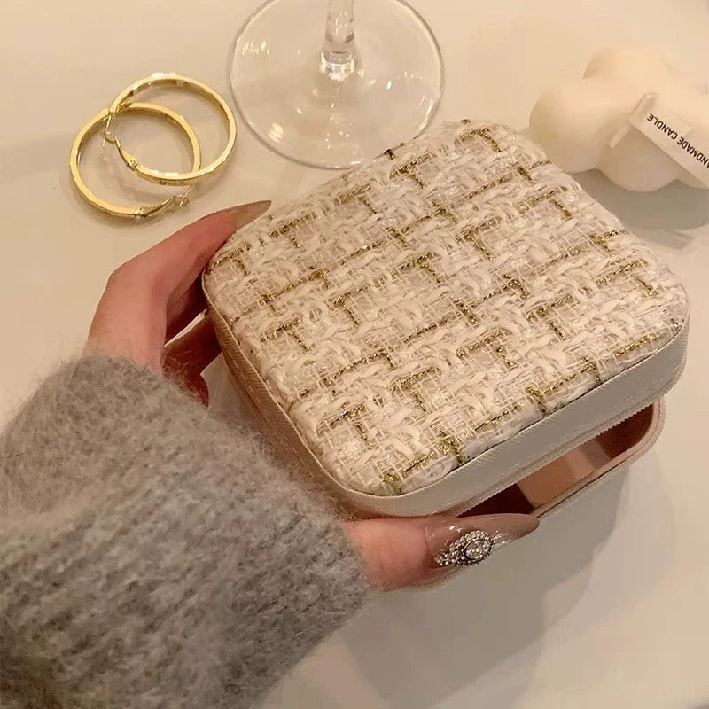 Coffret de rangement pour bijoux en tweed de qualité supérieure - Couleurs assorties - Idéal pour le rangement et l'organisation