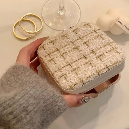 Coffret de rangement pour bijoux en tweed de qualité supérieure - Couleurs assorties - Idéal pour le rangement et l'organisation