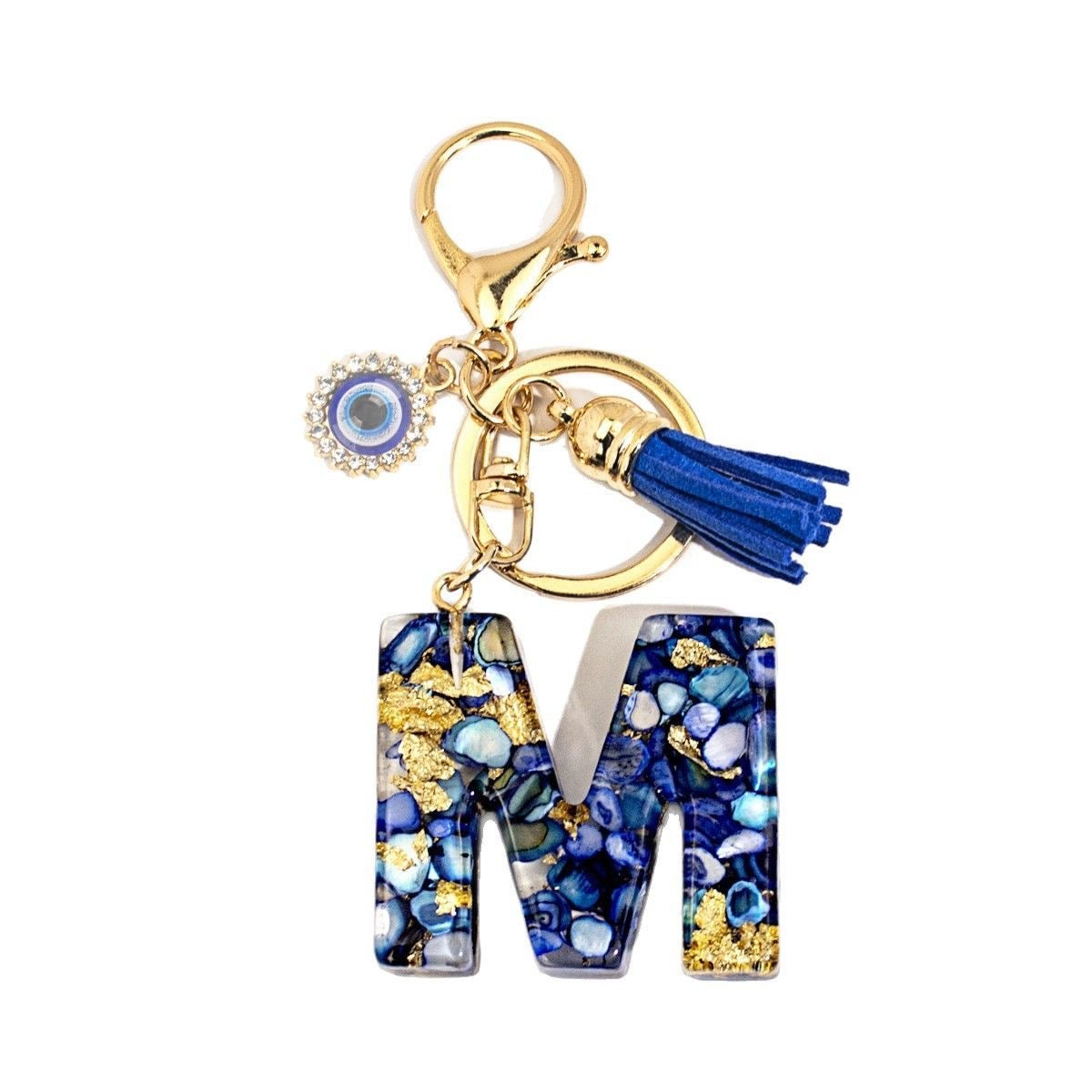 Custom Blue Evil Eye Initial Keychain – Personalized Resin Letter Bag Charm V Boutique Studio
