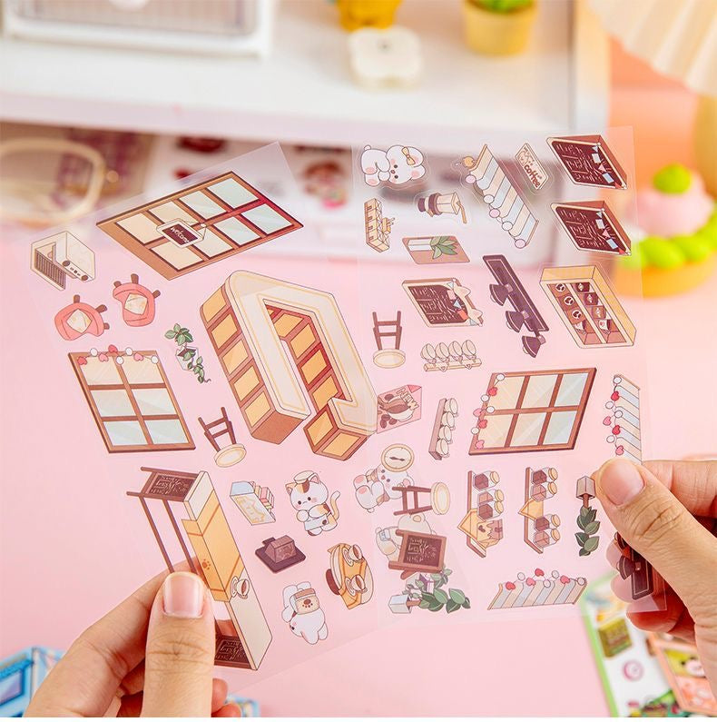 Kawaii Miniature Shop Sticker Set – 3D Puffy Stickers for DIY & Crafts
