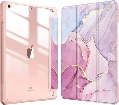 Marble Series iPad Case with Pencil Holder – Shockproof Clear Back Cover