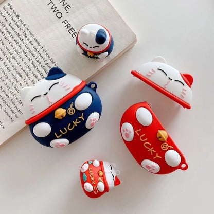 Lucky Cat AirPods Case – Kawaii 3D Silicone Protective Cover