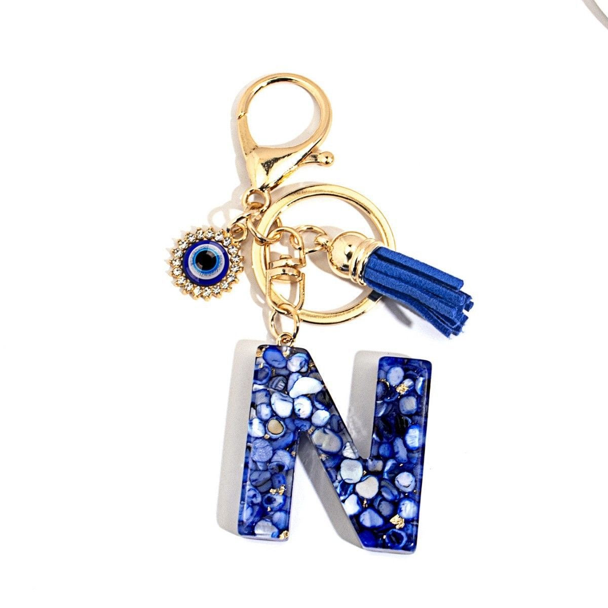 Custom Blue Evil Eye Initial Keychain – Personalized Resin Letter Bag Charm V Boutique Studio