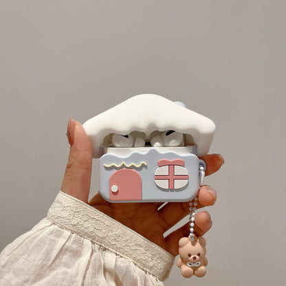 Étui pour AirPods en forme de maison de neige mignonne