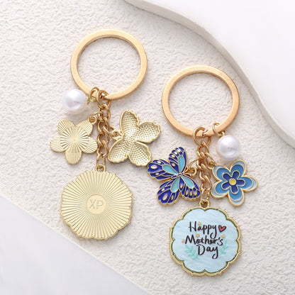 Mother’s Day Floral Keychain – Butterfly & Pearl Charm Gift