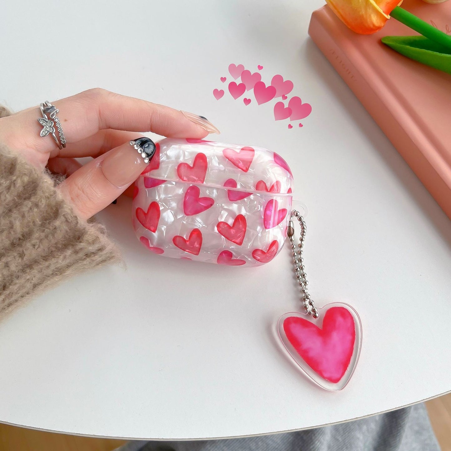 Kawaii Pink Heart AirPods Case with Charm – Clear Protective Cover