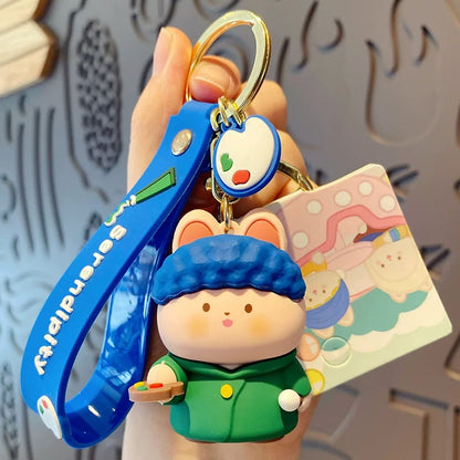 Cartoon Bunny Buds Keychain Series – Inspired by Classic Art