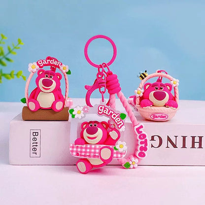 Cute Pink Garden Bear Keychain