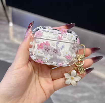 Floral Clear AirPods Case with Daisy Charm – Cute Transparent Protective Cover