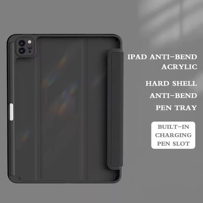 Clear Back iPad Case with Pencil Holder – Shockproof Tri-Fold Stand Cover