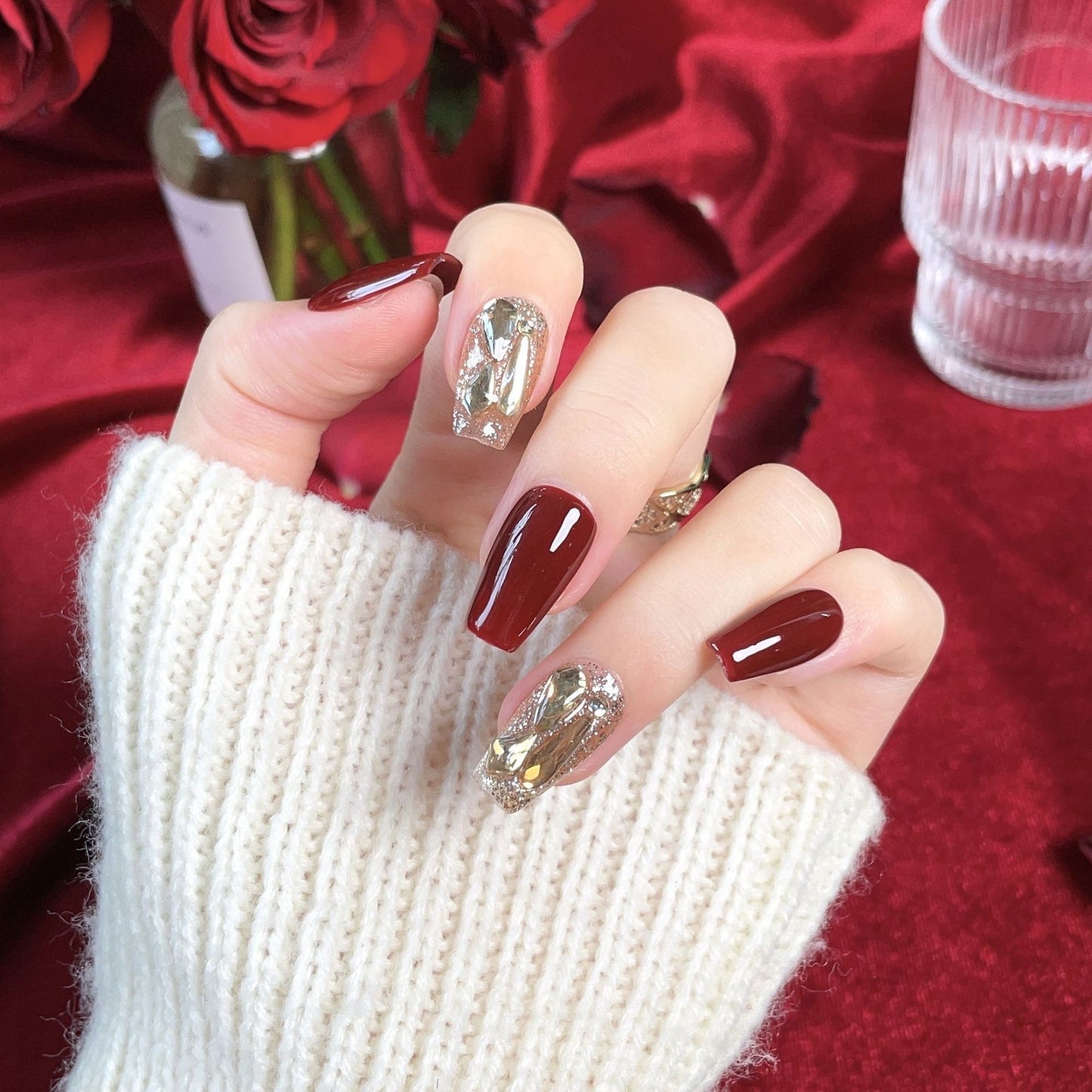 Deep Crimson Sparkle Press-on Nails
