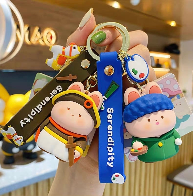 Cartoon Bunny Buds Keychain Series – Inspired by Classic Art