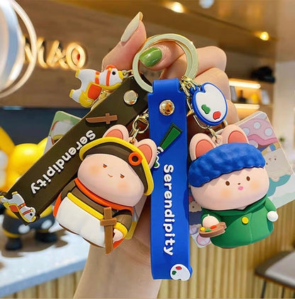 Cartoon Bunny Buds Keychain Series – Inspired by Classic Art