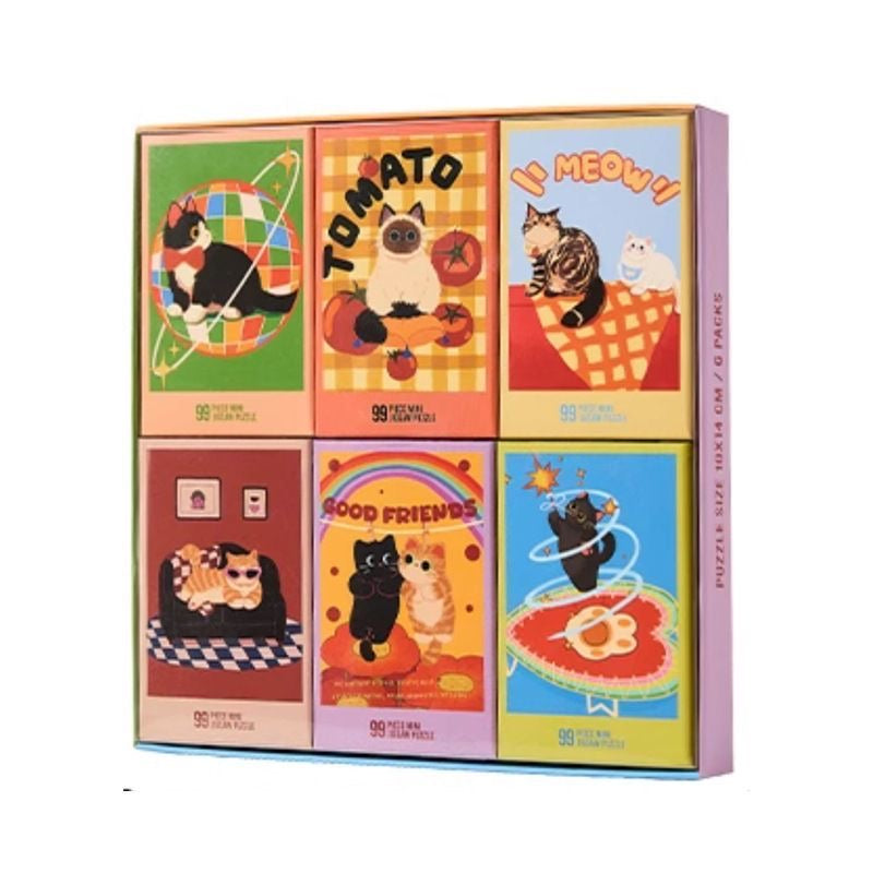 Puffinkids Sparkling Cats 6 x 99 Piece Mini Jigsaw Puzzle Set