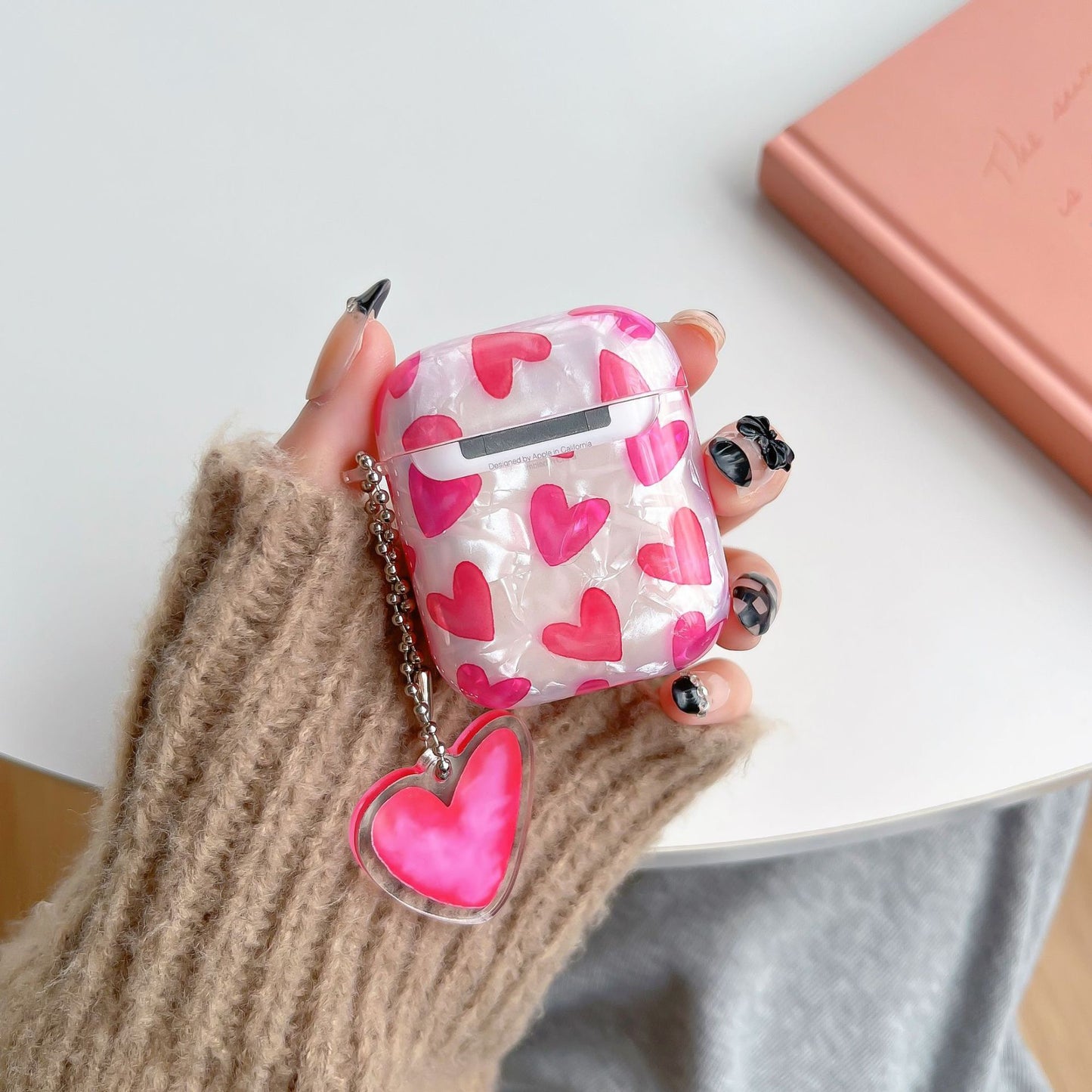 Kawaii Pink Heart AirPods Case with Charm – Clear Protective Cover
