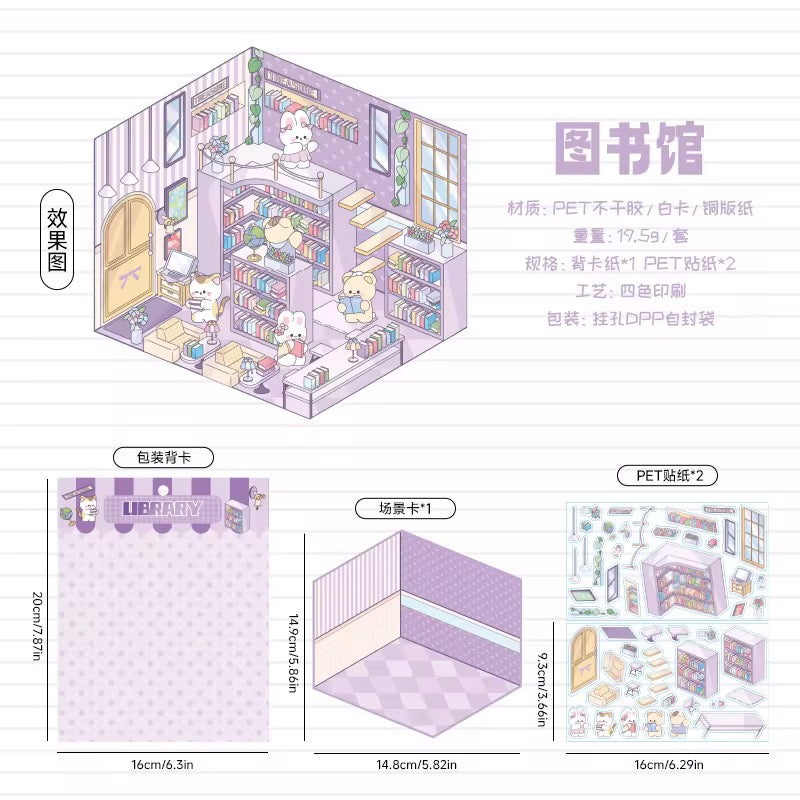 Kawaii Miniature Shop Sticker Set – 3D Puffy Stickers for DIY & Crafts