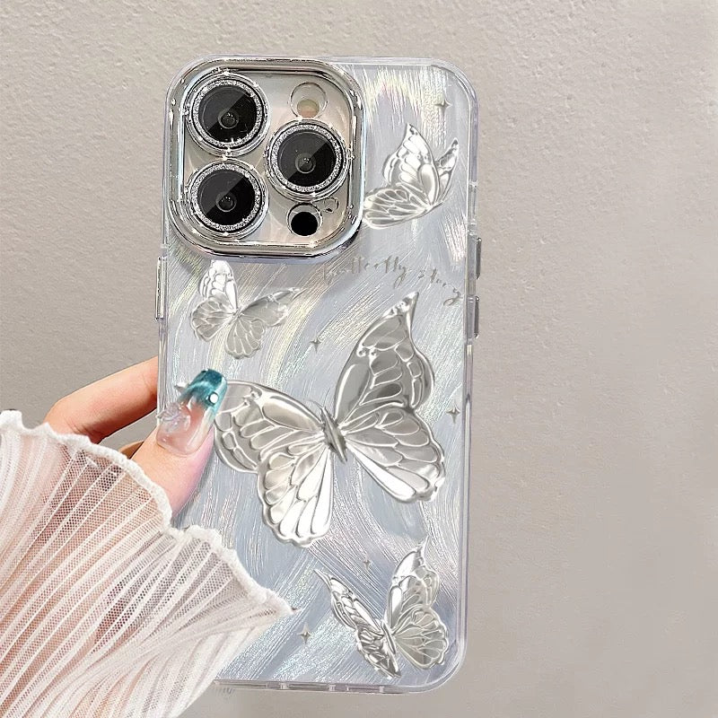Coque de téléphone antichoc de luxe à motif papillon scintillant