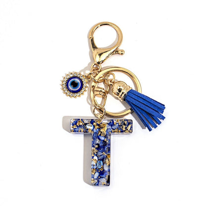 Custom Blue Evil Eye Initial Keychain – Personalized Resin Letter Bag Charm V Boutique Studio