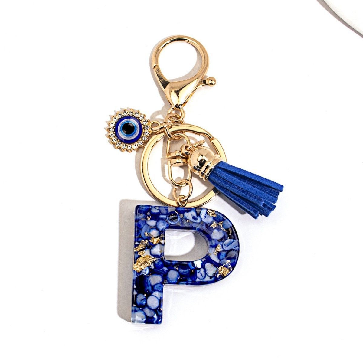 Custom Blue Evil Eye Initial Keychain – Personalized Resin Letter Bag Charm V Boutique Studio