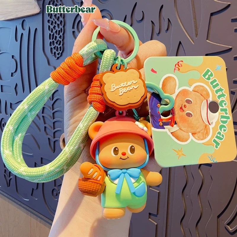 Butter Bear Rope Keychain – Cute Cartoon Bear Bag Charm