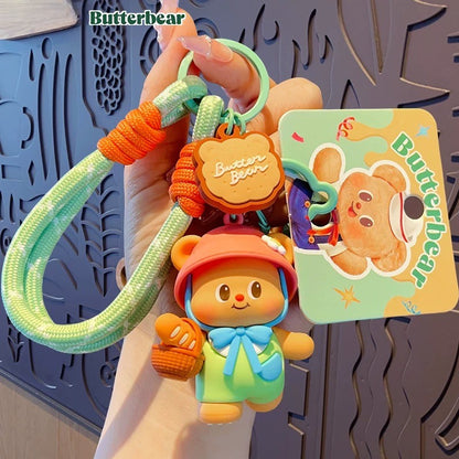 Butter Bear Rope Keychain – Cute Cartoon Bear Bag Charm