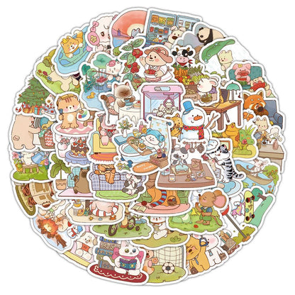 Kawaii Animal Daily Life Stickers 60 Pcs V Boutique Studio