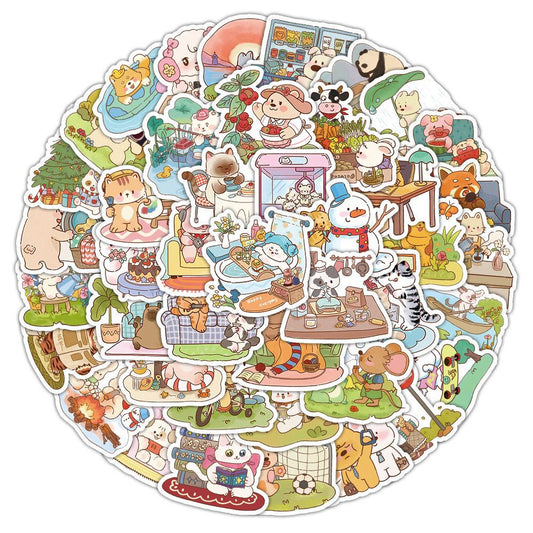 Kawaii Animal Daily Life Stickers 60 Pcs