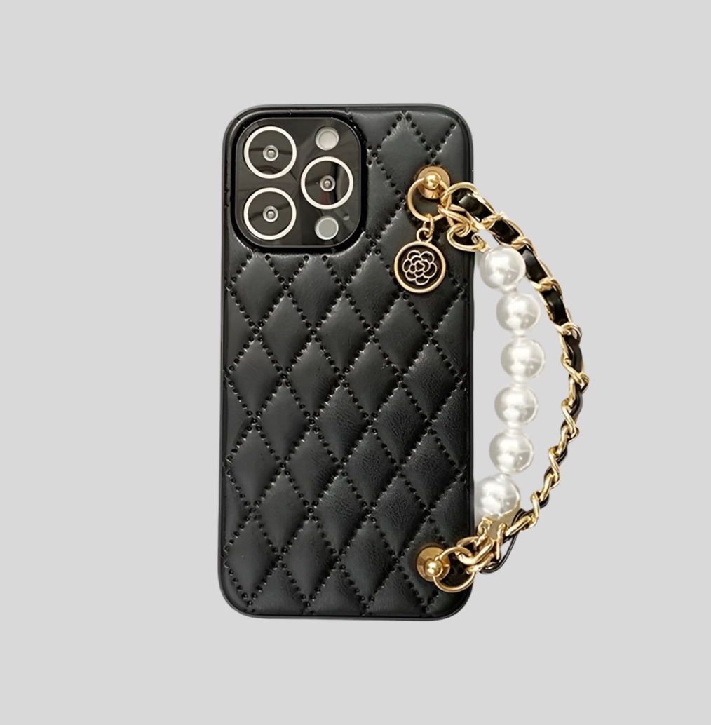 Elegant Quilted iPhone Case with Pearl Charm – Classy Gift Idea