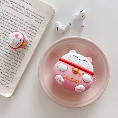 Lucky Cat AirPods Case – Kawaii 3D Silicone Protective Cover