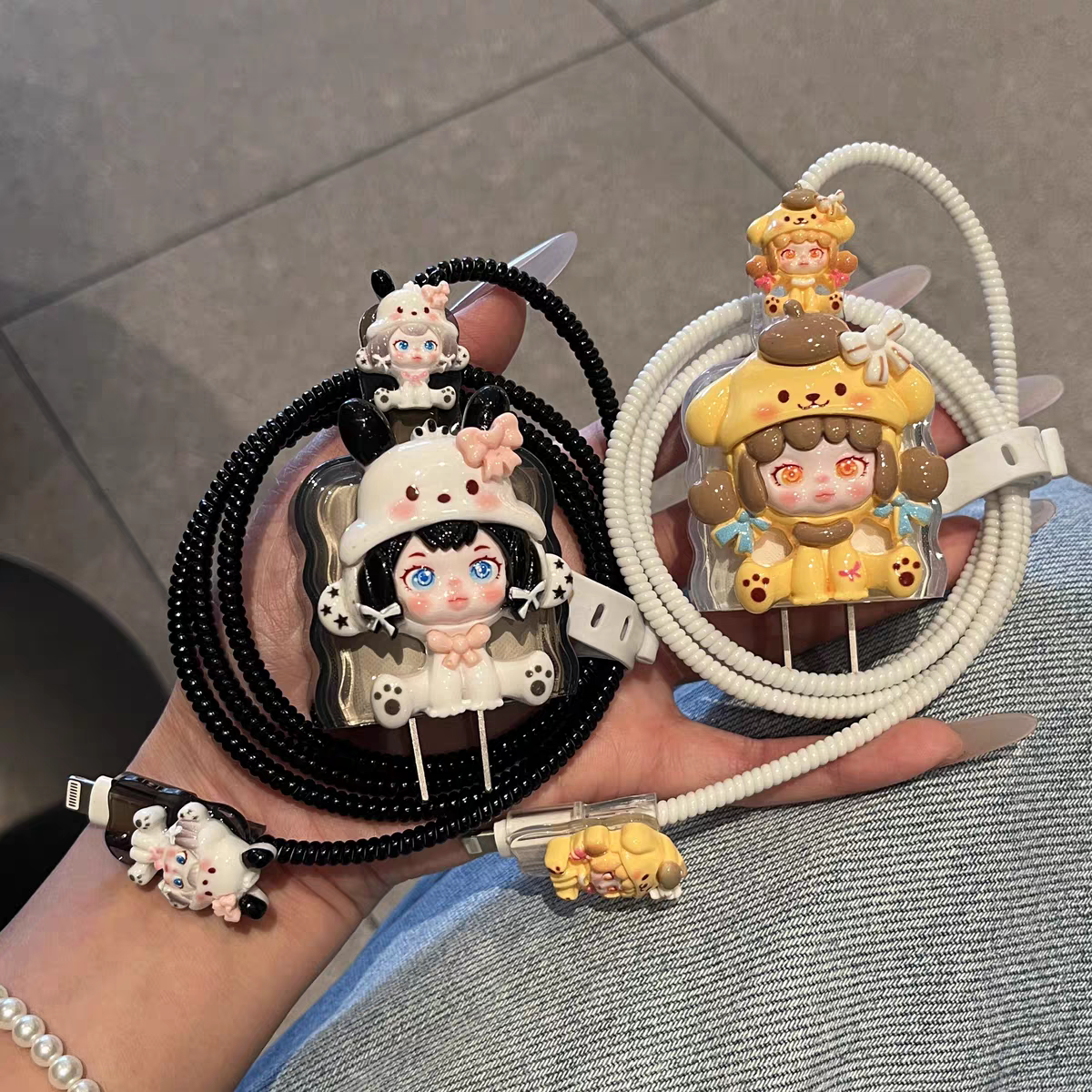 Kawaii Doll Charging Cable Protector Set – 3D Cute Plug Cover