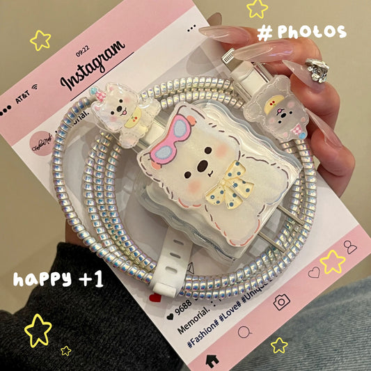 Cute Bear Charging Cable Protector Set – 3D Cartoon Plug & Cord Cover