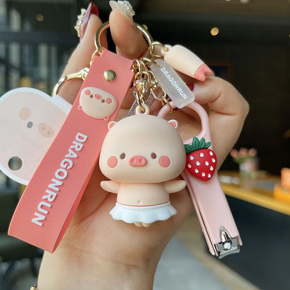 Kawaii Pig Keychain Set