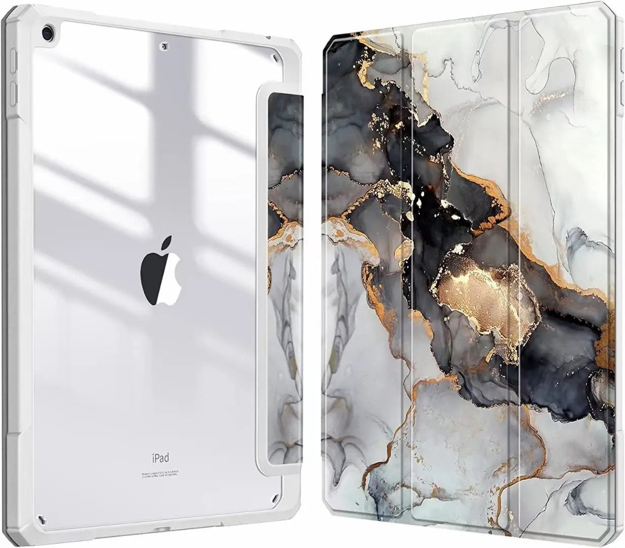 Marble Series iPad Case with Pencil Holder – Shockproof Clear Back Cover