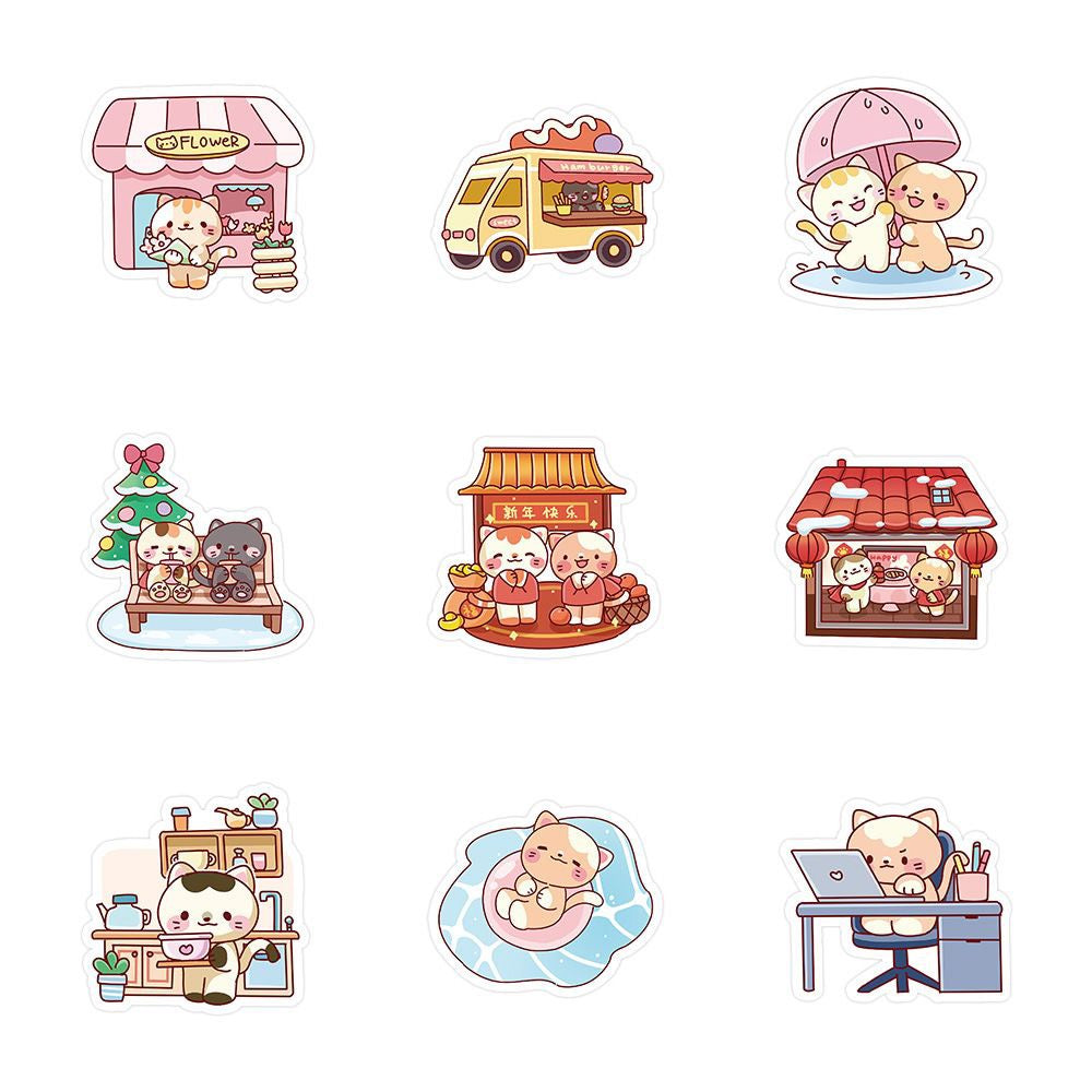 Kawaii Cat Daily Life Stickers 60 Pieces V Boutique Studio