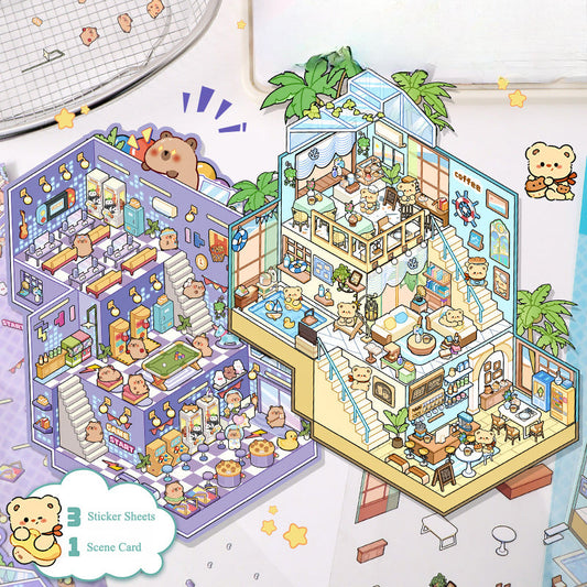 Kawaii Miniature Scene Stickers – 3D DIY for Scrapbooks & Journals