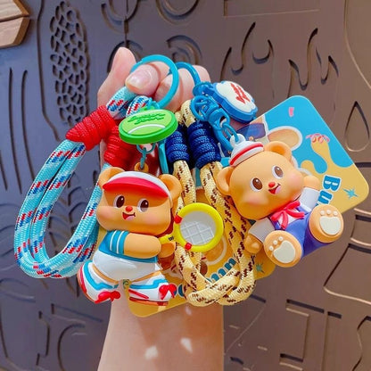 Butter Bear Rope Keychain – Cute Cartoon Bear Bag Charm
