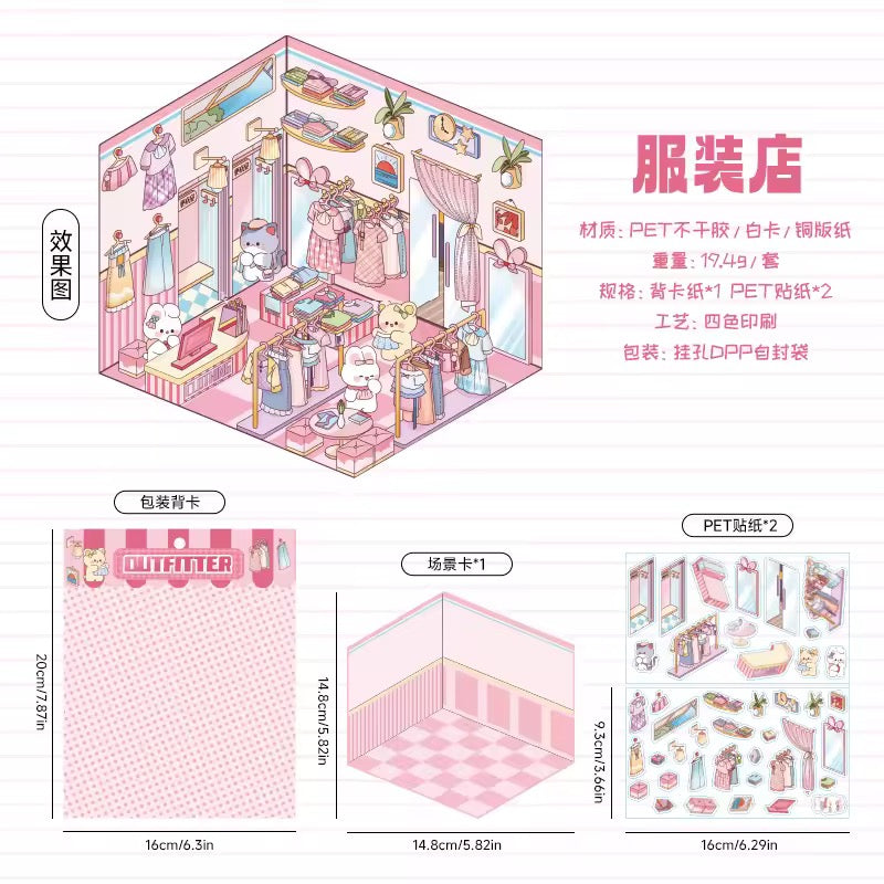 Kawaii Miniature Shop Sticker Set – 3D Puffy Stickers for DIY & Crafts