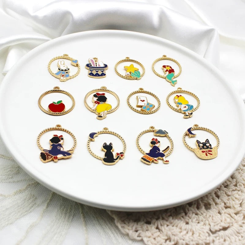 12 Pcs Alloy Enamel Cartoon Charms for DIY Jewelry Making