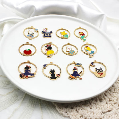 12 Pcs Alloy Enamel Cartoon Charms for DIY Jewelry Making