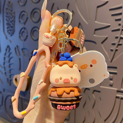 Squishy Piggy Dessert Keychain – Kawaii Gift Accessory