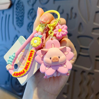 Kawaii Flower Pig Keychain