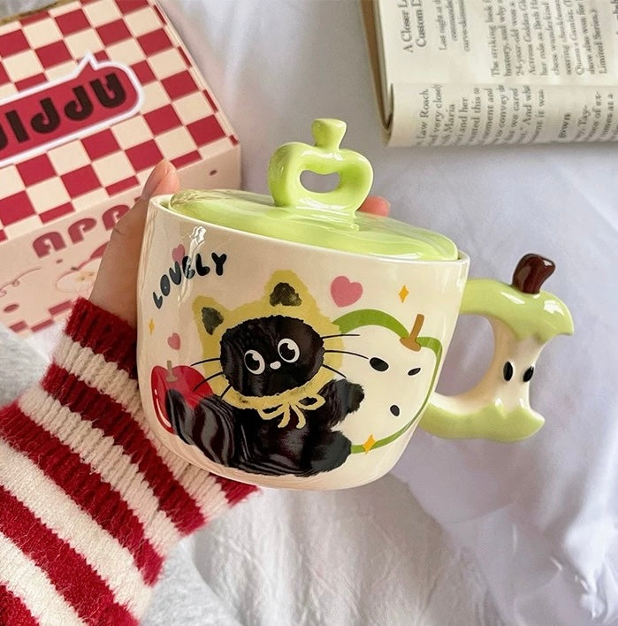 Lovely Kitty Apple Ceramic Mug
