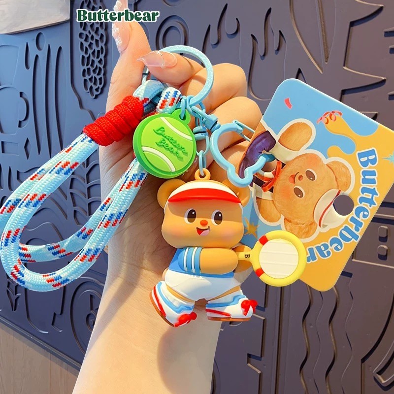 Butter Bear Rope Keychain – Cute Cartoon Bear Bag Charm