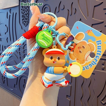 Butter Bear Rope Keychain – Cute Cartoon Bear Bag Charm
