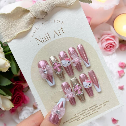Pink Kitty Press-on Nails